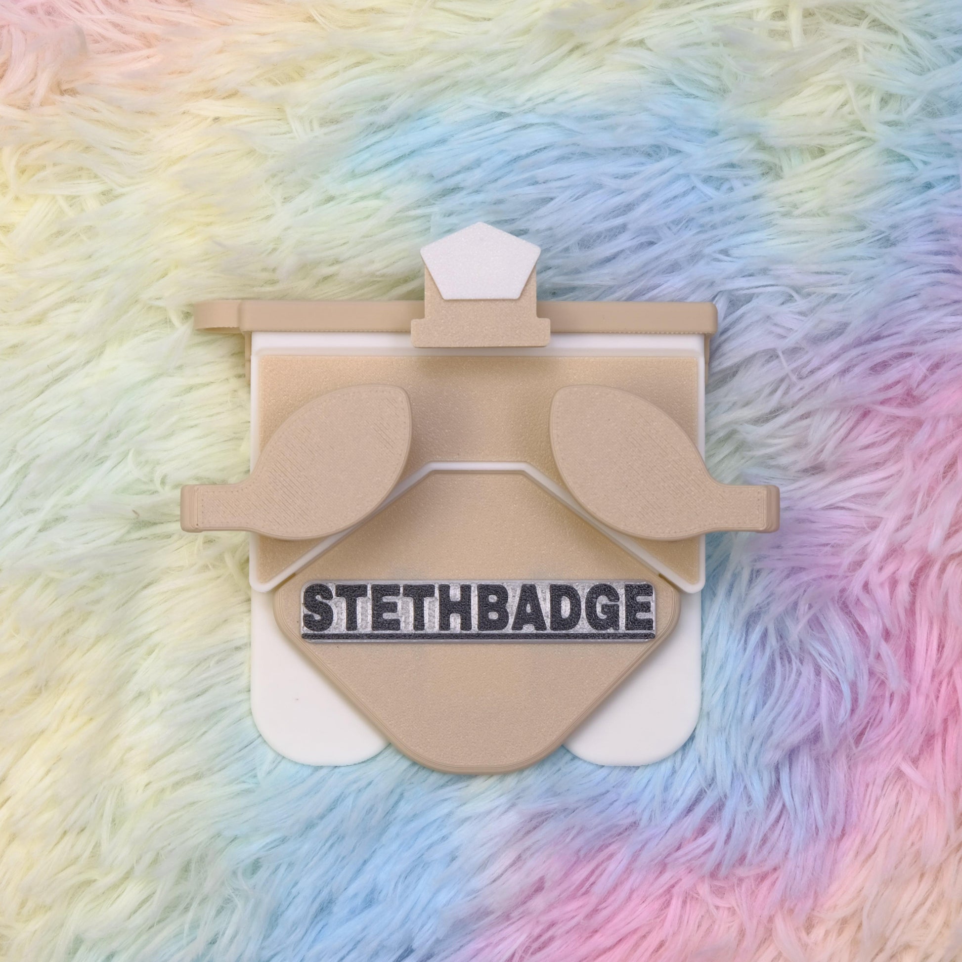 Beige and White-colored Stethoscope Holder or Nurse tool or Nurse accessory for nurses called Stethbadge.