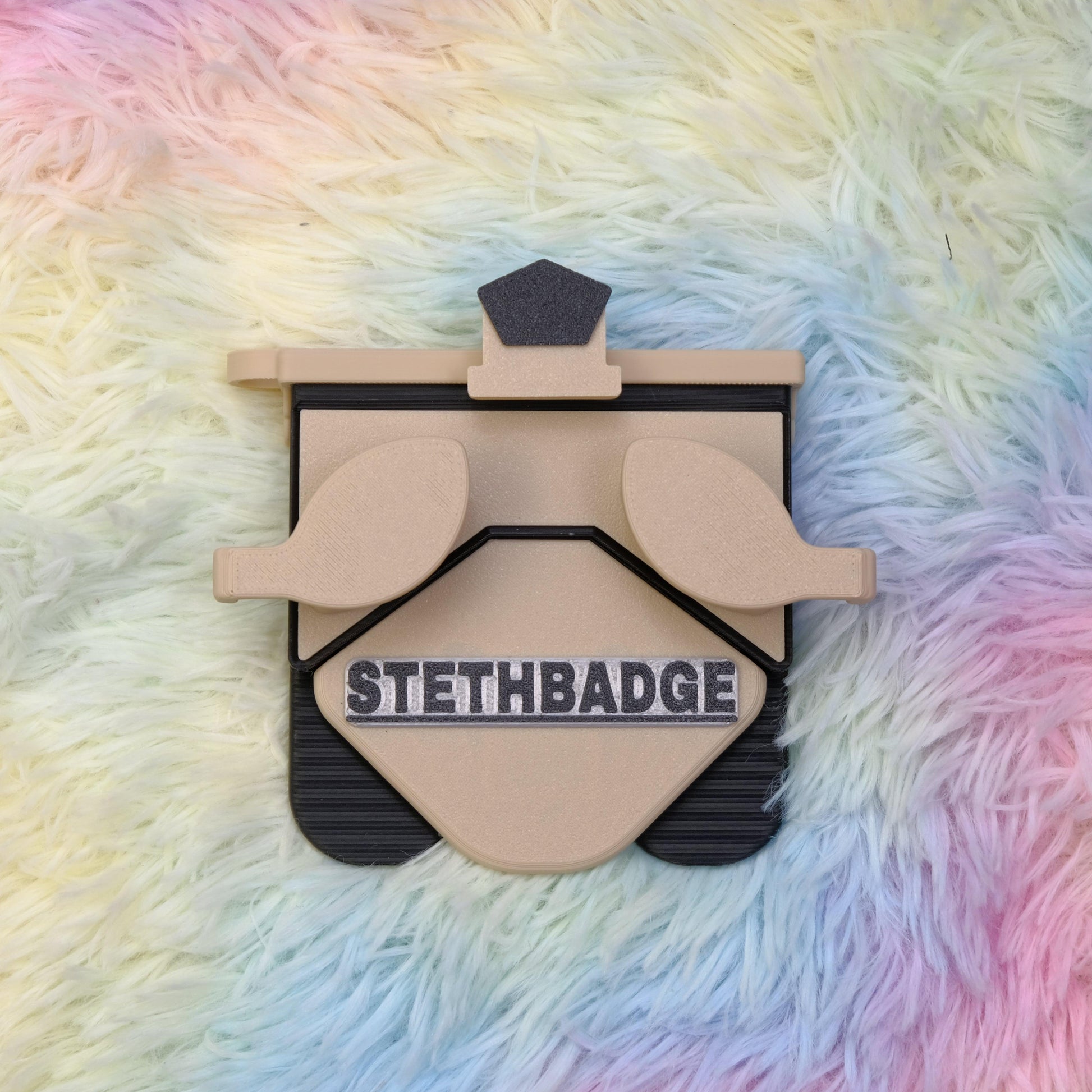 Beige and Black-colored Stethoscope Holder or Nurse tool or Nurse accessory for nurses called Stethbadge.