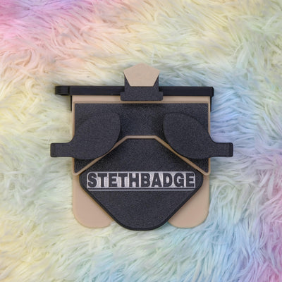 Black and Beige-colored Stethoscope Holder or Nurse tool or Nurse accessory for nurses called Stethbadge.