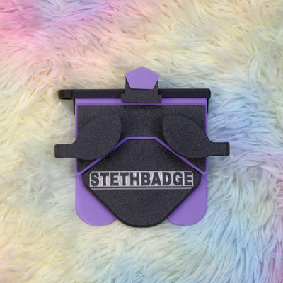 Black and Purple Lavender-colored Stethoscope Holder or Nurse tool or Nurse accessory for nurses called Stethbadge.