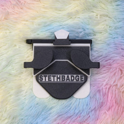 Black and White-colored Stethoscope Holder or Nurse tool or Nurse accessory for nurses called Stethbadge.