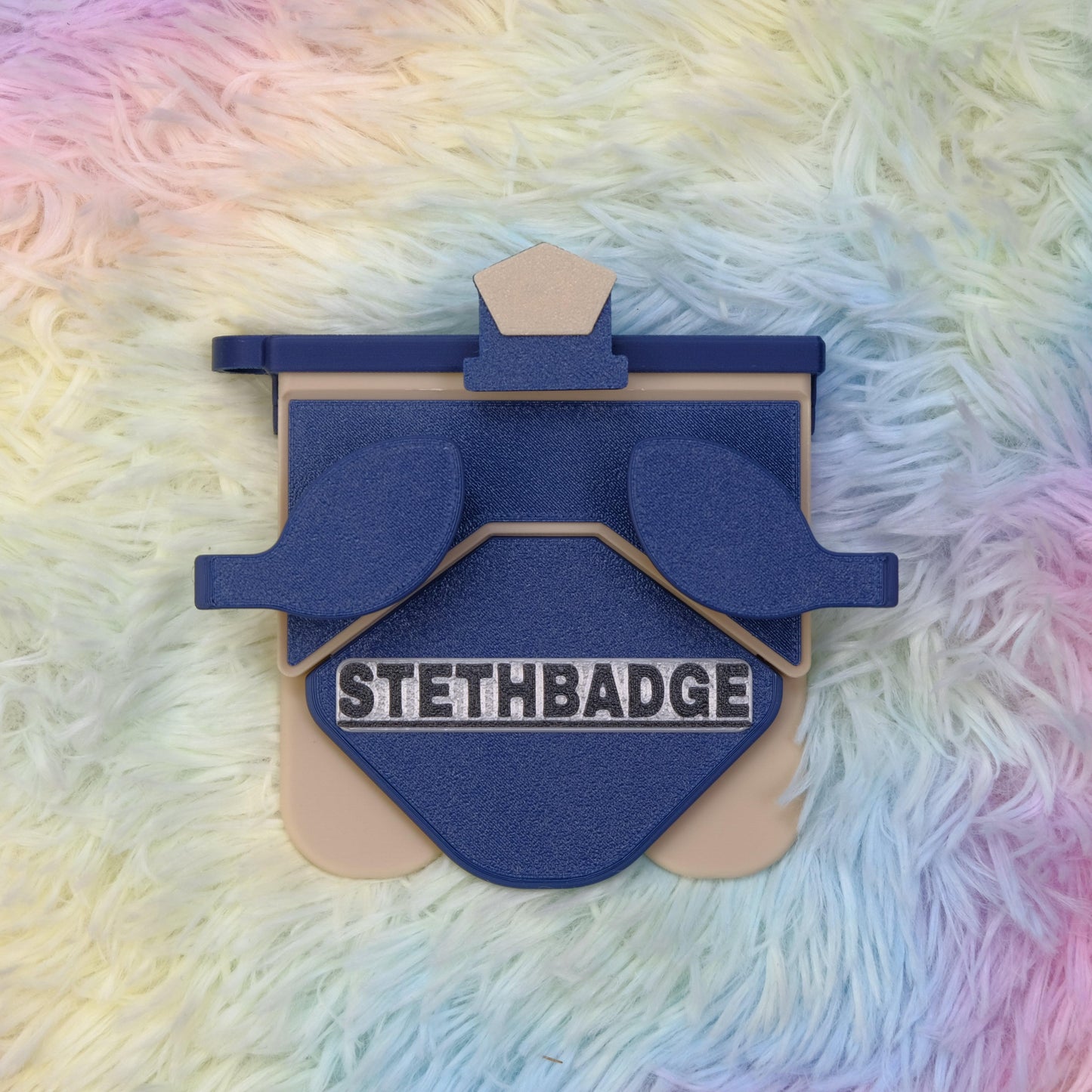 Navy Blue and Beige-colored Stethoscope Holder or Nurse tool or Nurse accessory for nurses called Stethbadge.