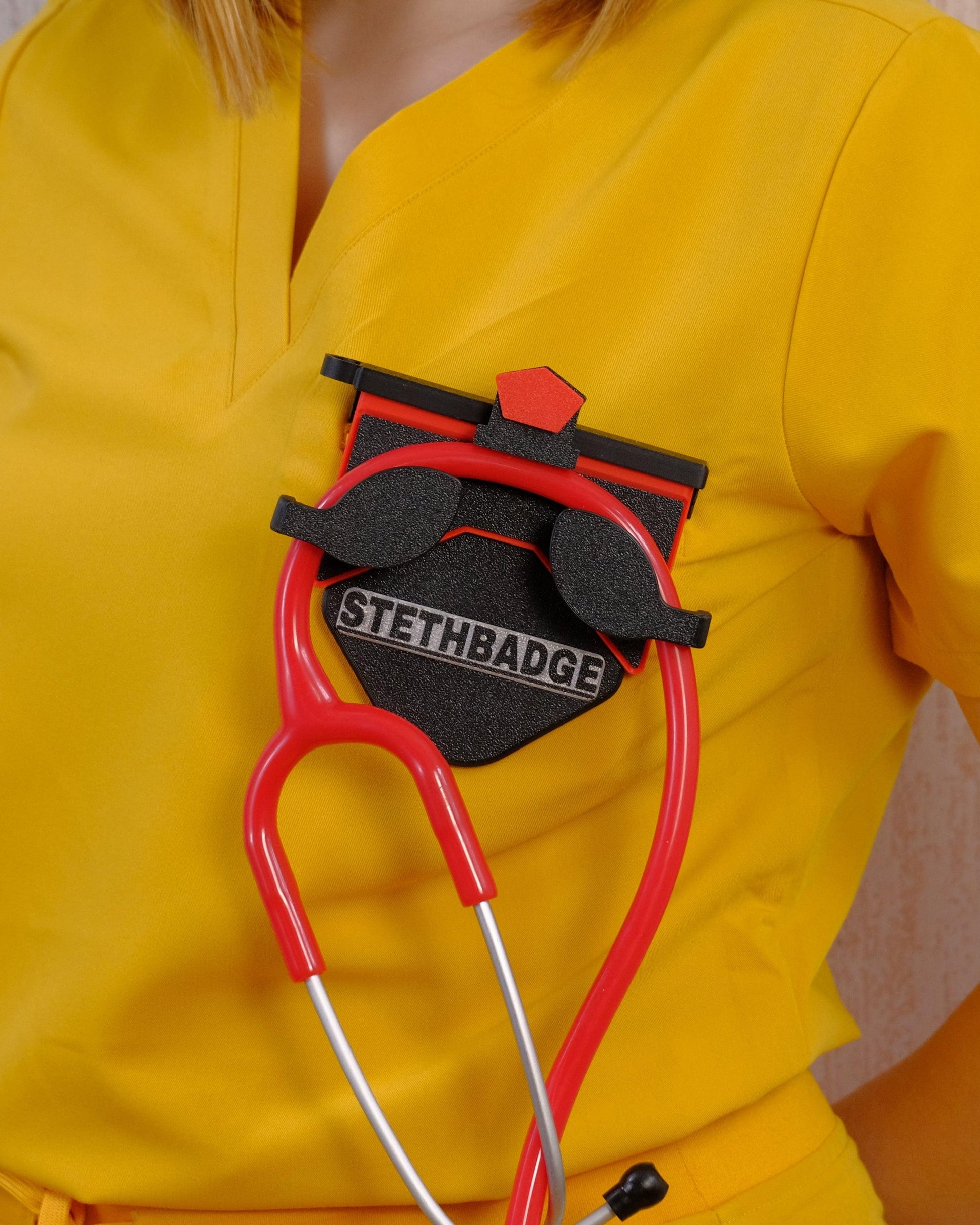 Pop Red-colored Stethoscope Holder or Nurse tool or Nurse accessory for nurses called Stethbadge.
