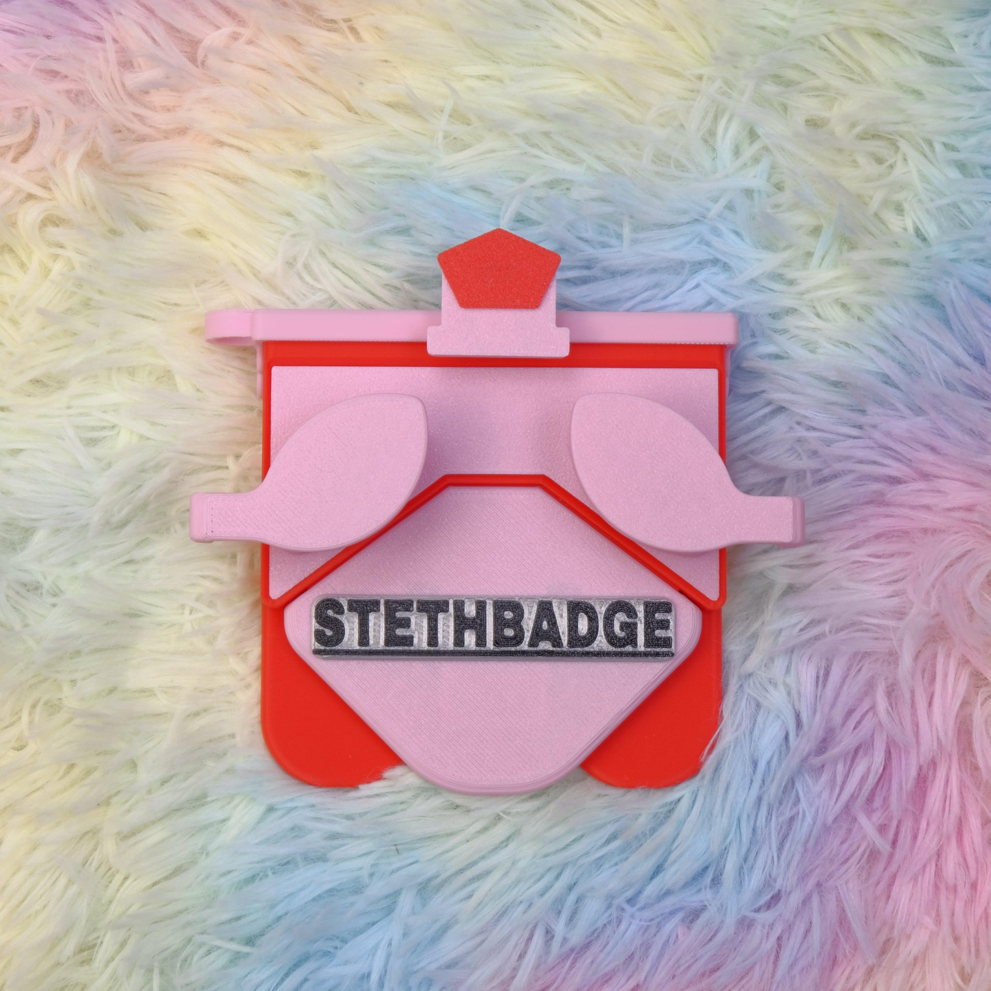 Chalk Pink and Pop Red-colored Stethoscope Holder or Nurse tool or Nurse accessory for nurses called Stethbadge.