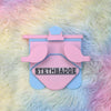 A Chalk-Pink-Sky-Blue-colored Stethoscope Holder or Nurse tool or Nurse accessory for nurses called Stethbadge.