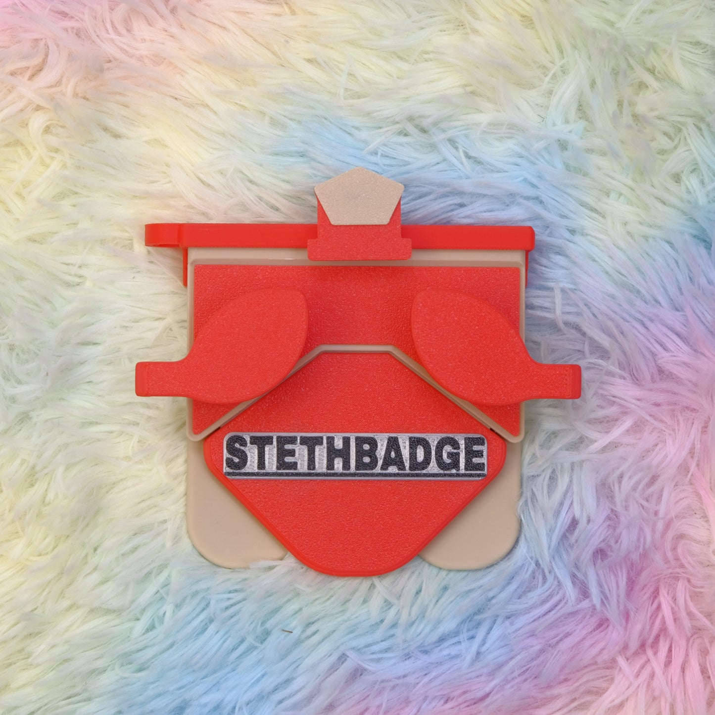 Red and Beige-colored Stethoscope Holder or Nurse tool or Nurse accessory for nurses called Stethbadge.