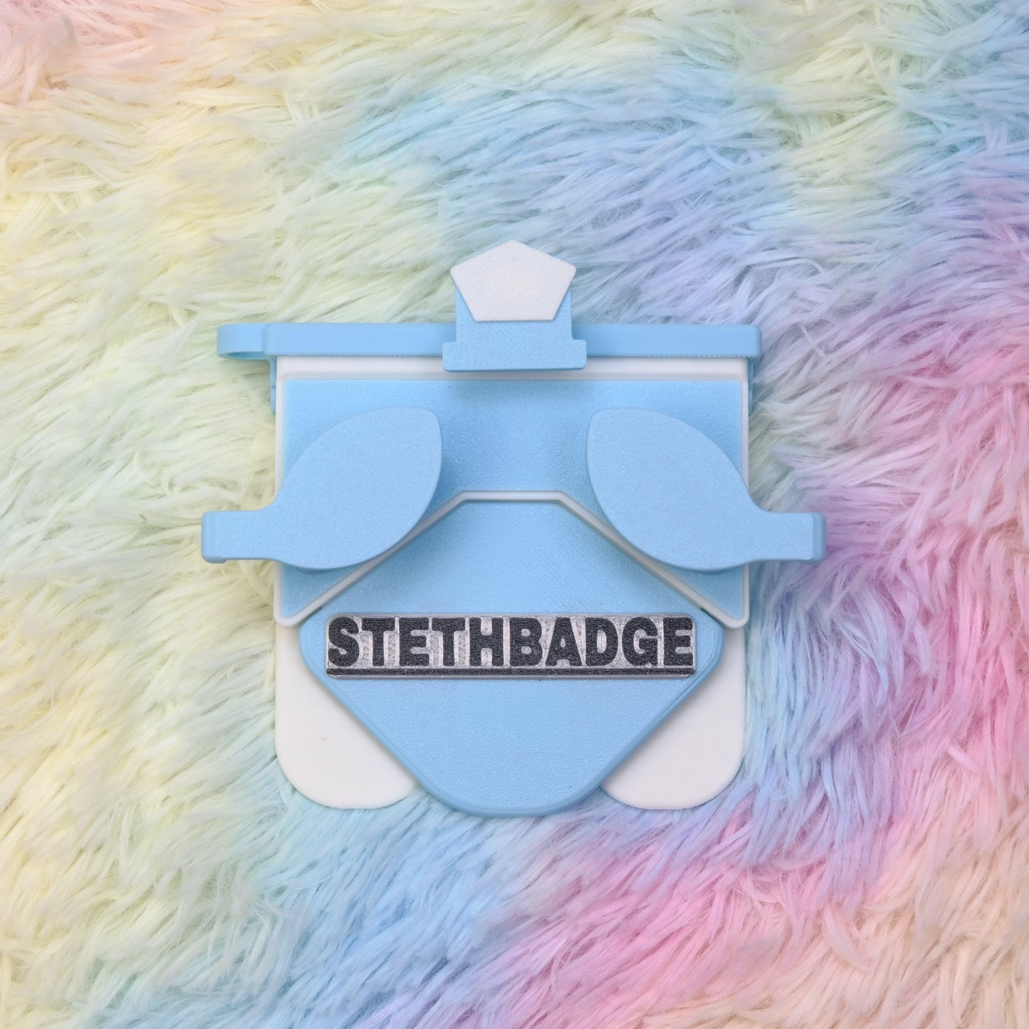 Sky Blue and White-colored Stethoscope Holder or Nurse tool or Nurse accessory for nurses called Stethbadge.