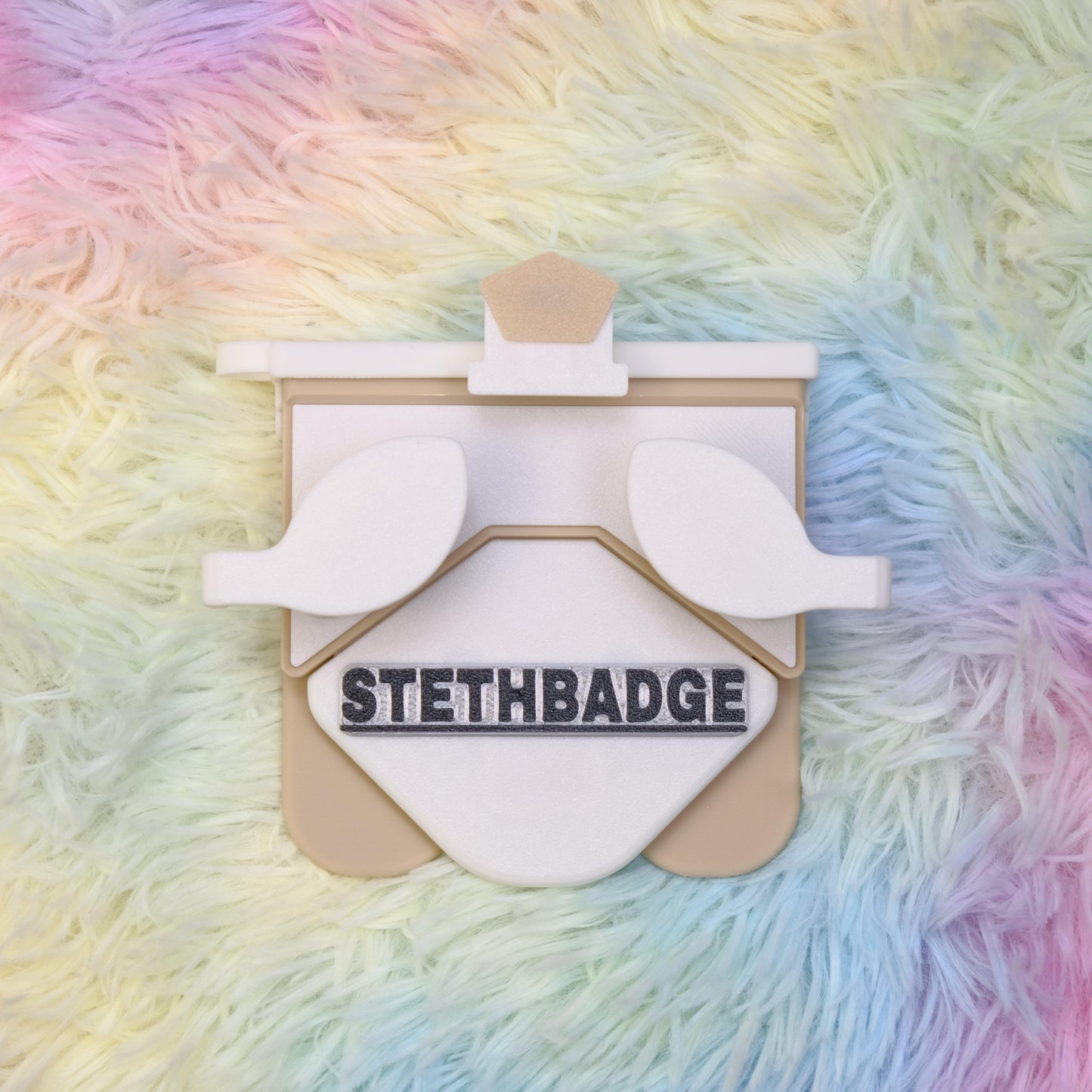 White and Beige-colored Stethoscope Holder or Nurse tool or Nurse accessory for nurses called Stethbadge.