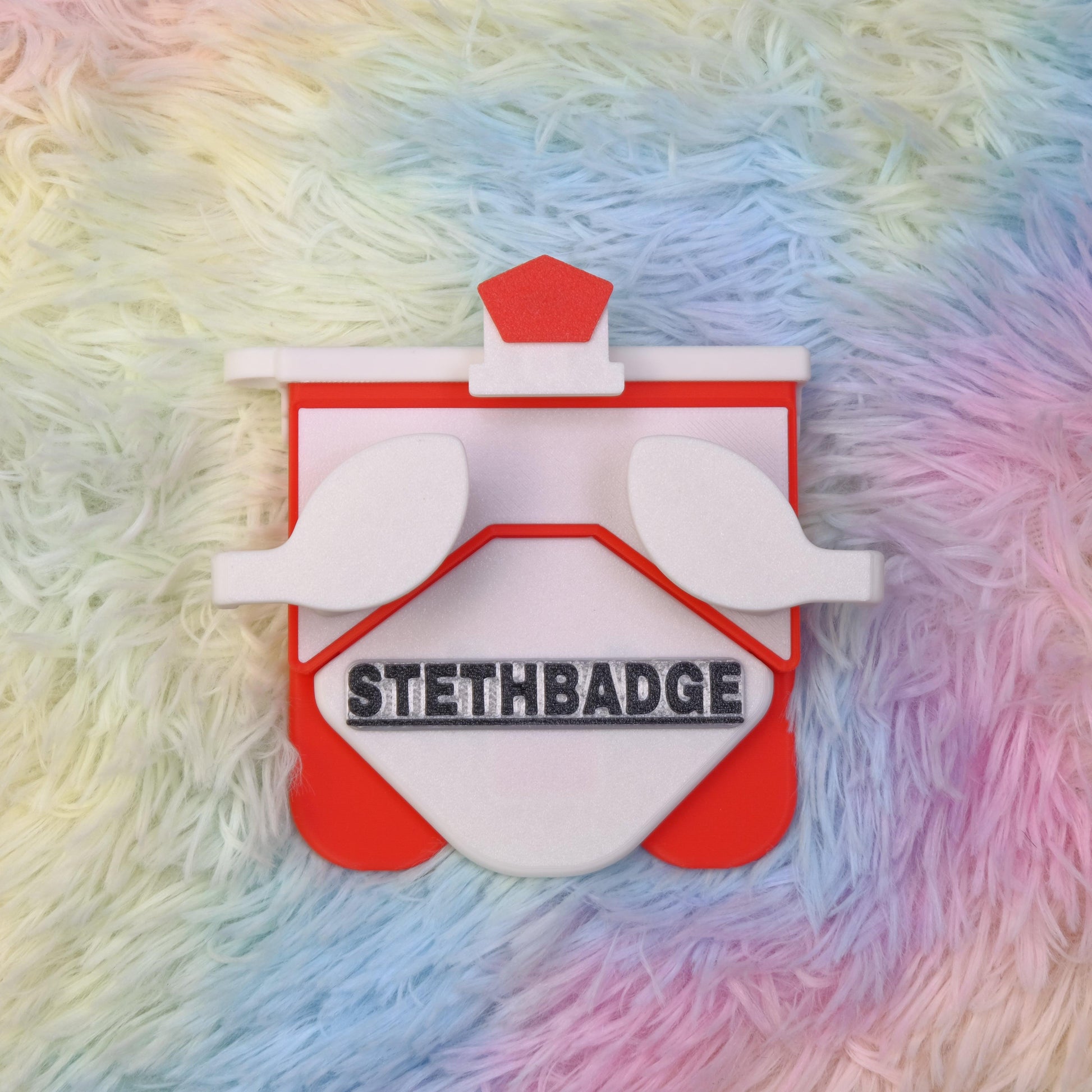 White and Pop Red-colored Stethoscope Holder or Nurse tool or Nurse accessory for nurses called Stethbadge.