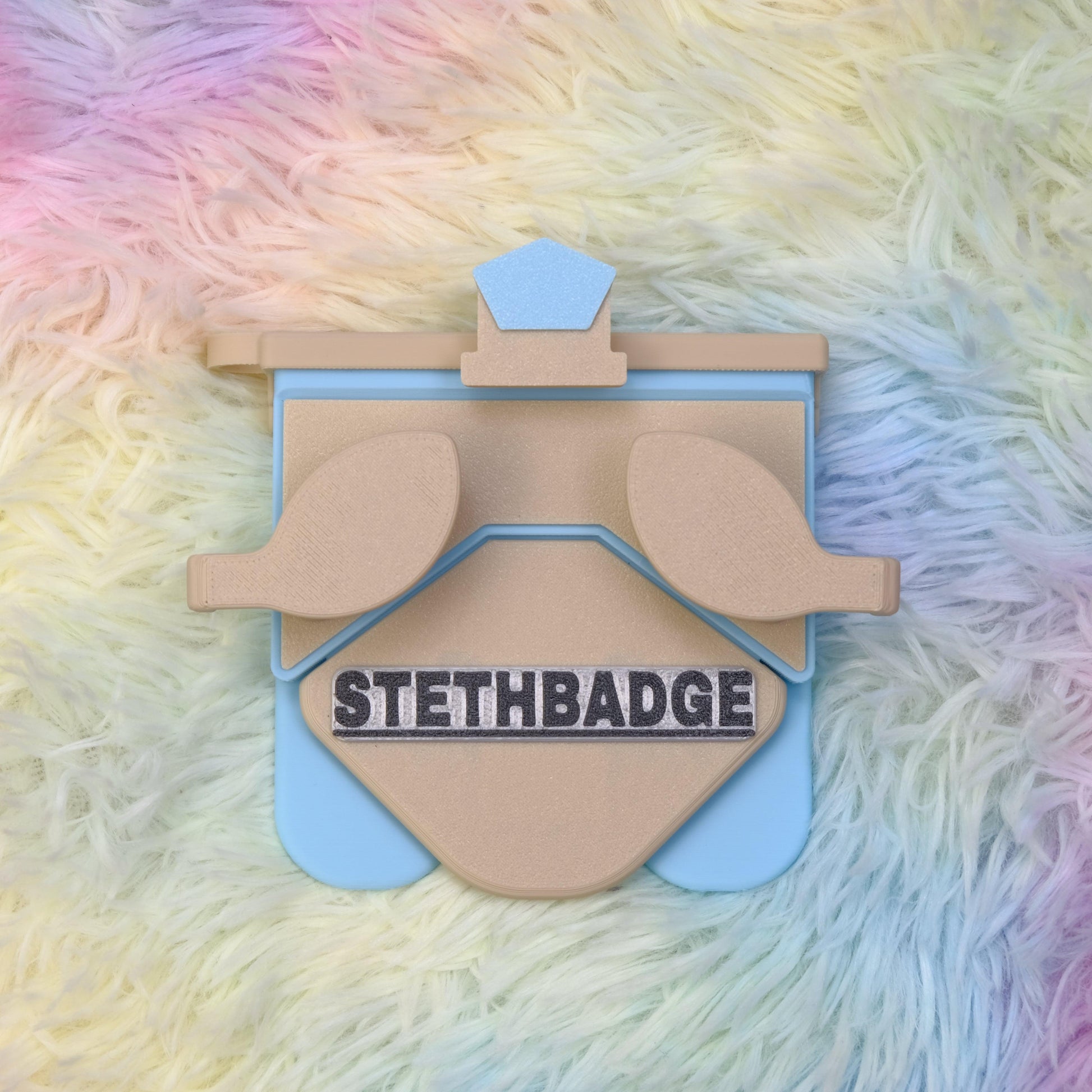 Beige and Sky Blue-colored Stethoscope Holder or Nurse tool or Nurse accessory for nurses called Stethbadge.