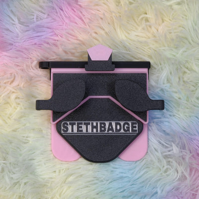 Black and Chalk Pink-colored Stethoscope Holder or Nurse tool or Nurse accessory for nurses called Stethbadge.