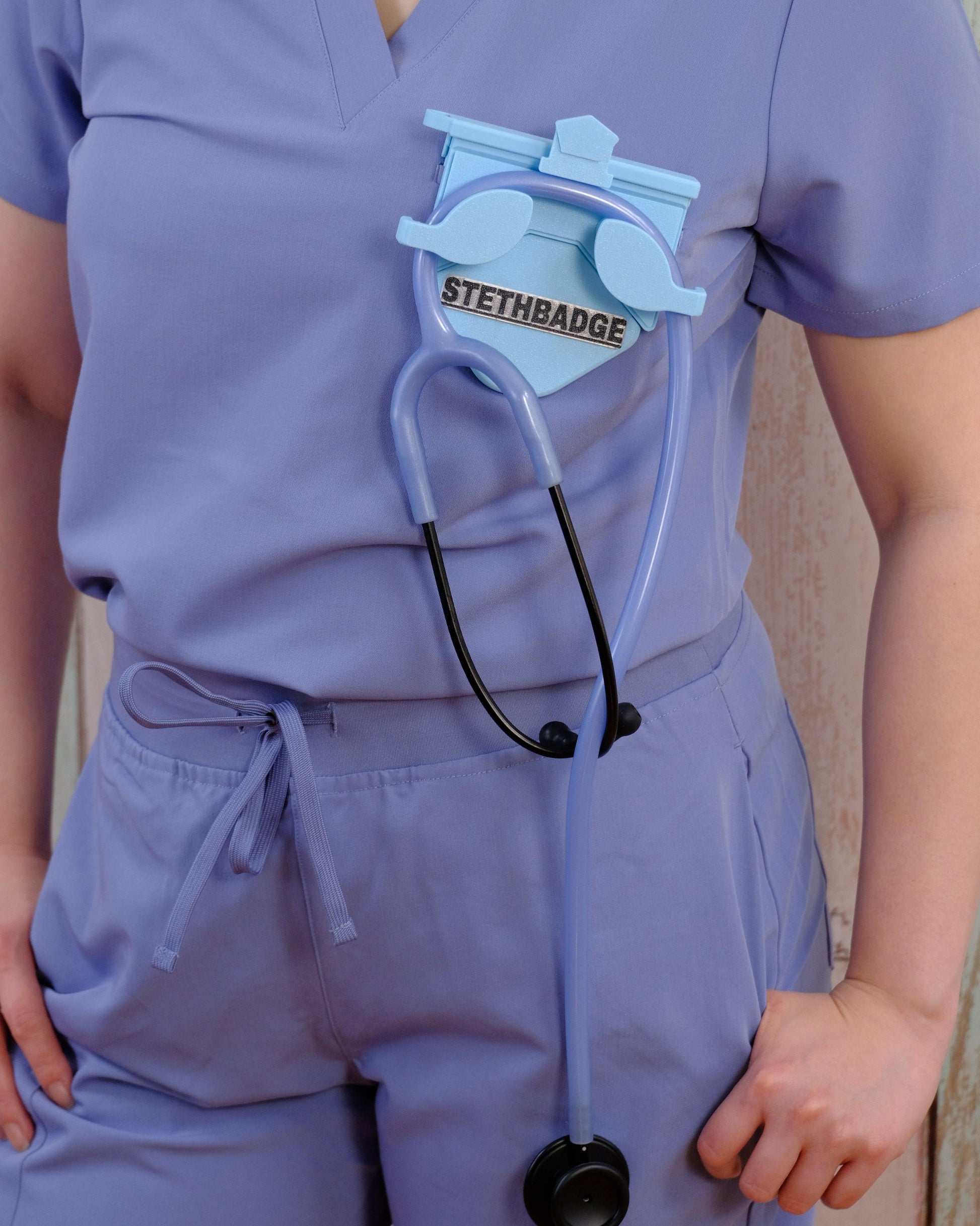 Customizable Sky Blue-colored Stethoscope Holder or Nurse tool or Nurse accessory for nurses called Stethbadge.