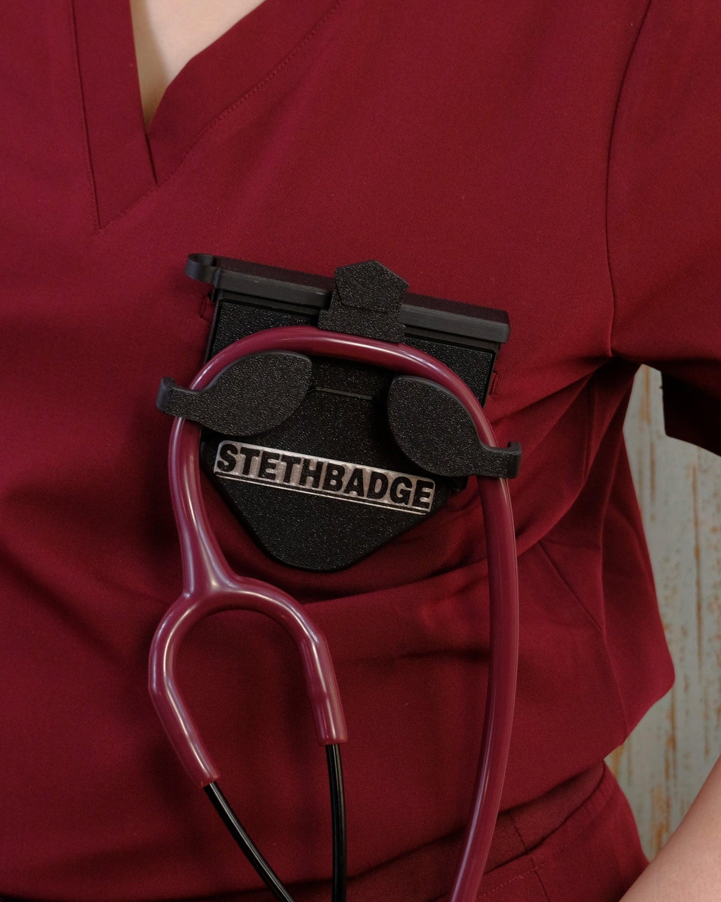 Black-colored Stethoscope Holder or Nurse tool or Nurse accessory for nurses called Stethbadge.